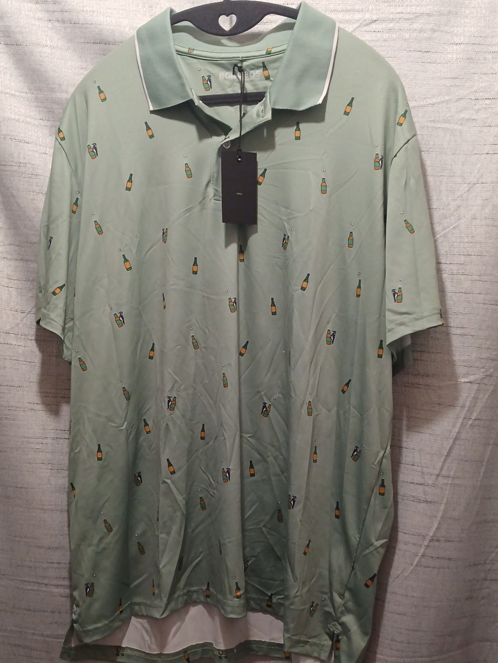 Bonobos Performance Golf Polo Men's Light Green Shirt with Bottle Print Sz L NWT